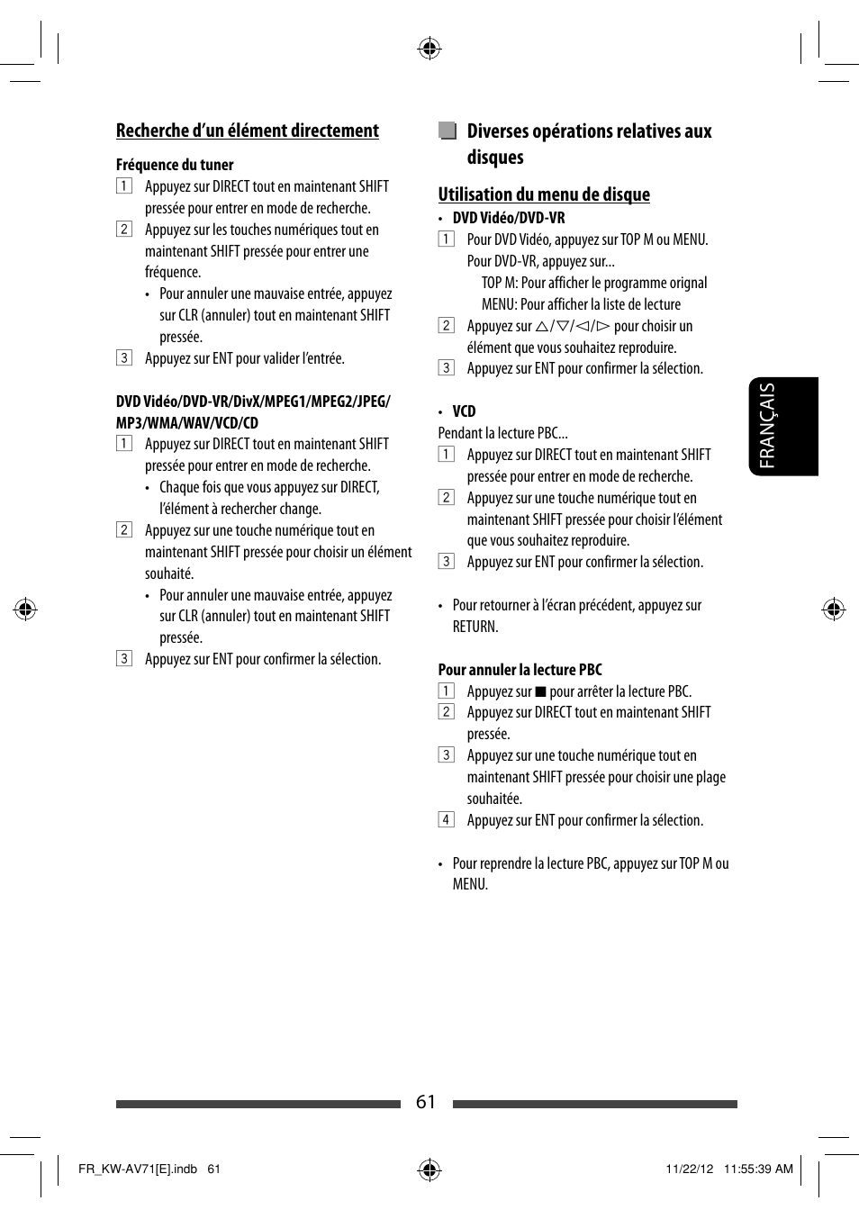 Diverses opérations relatives aux disques | JVC KW-AV71BT User Manual | Page 201 / 285