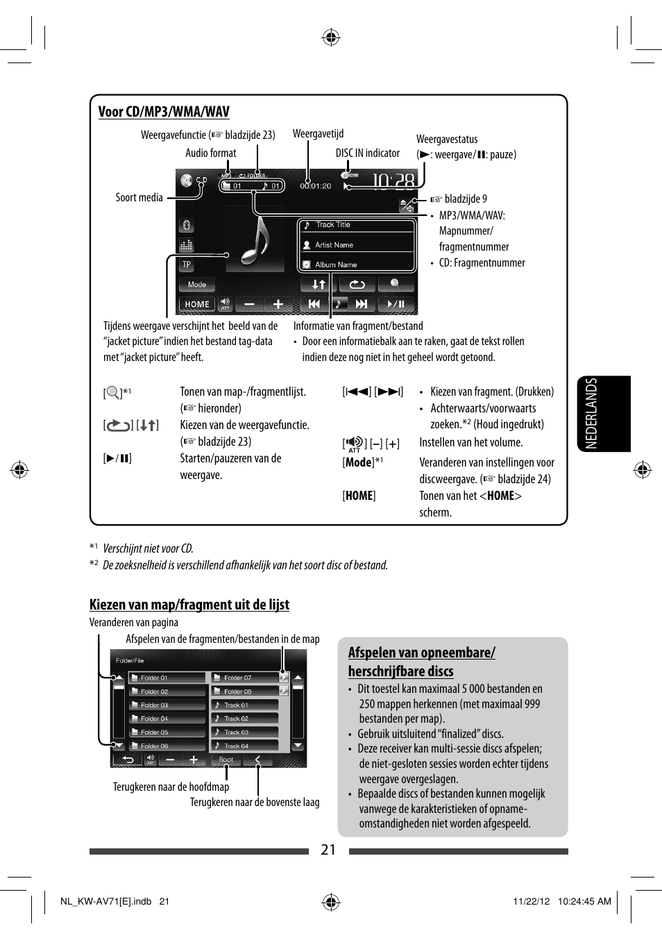 Kiezen van map/fragment uit de lijst, Voor cd/mp3/wma/wav | JVC KW-AV71BT User Manual | Page 231 / 285