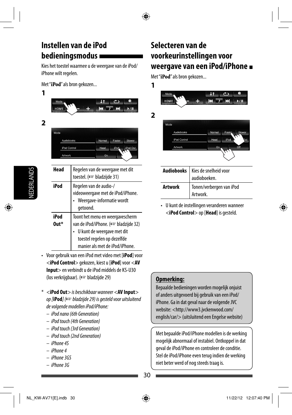 Instellen van de ipod bedieningsmodus | JVC KW-AV71BT User Manual | Page 240 / 285