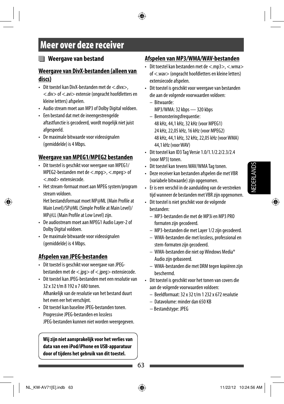 Meer over deze receiver, Weergave van bestand | JVC KW-AV71BT User Manual | Page 273 / 285