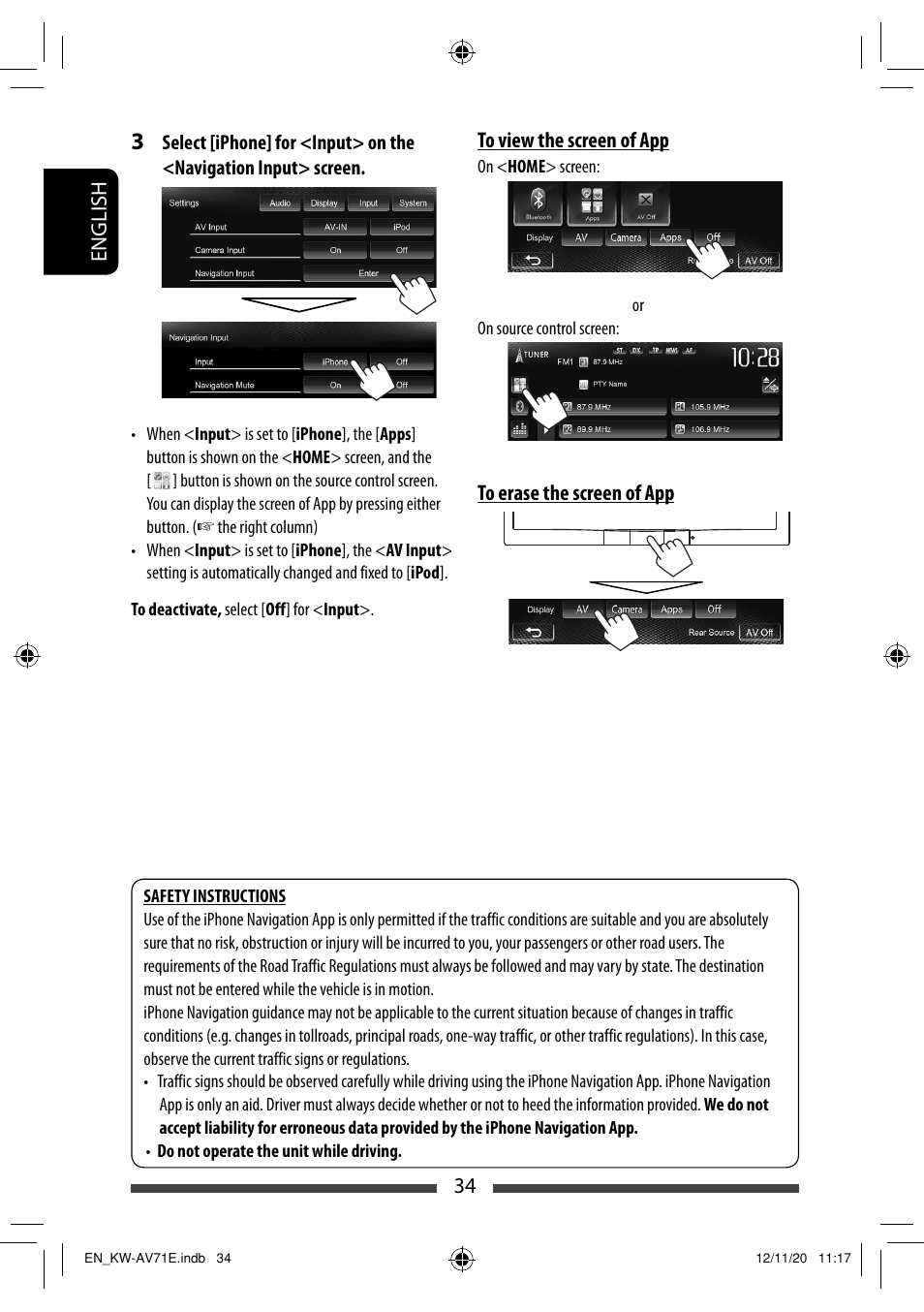 34 english to view the screen of app | JVC KW-AV71BT User Manual | Page 34 / 285