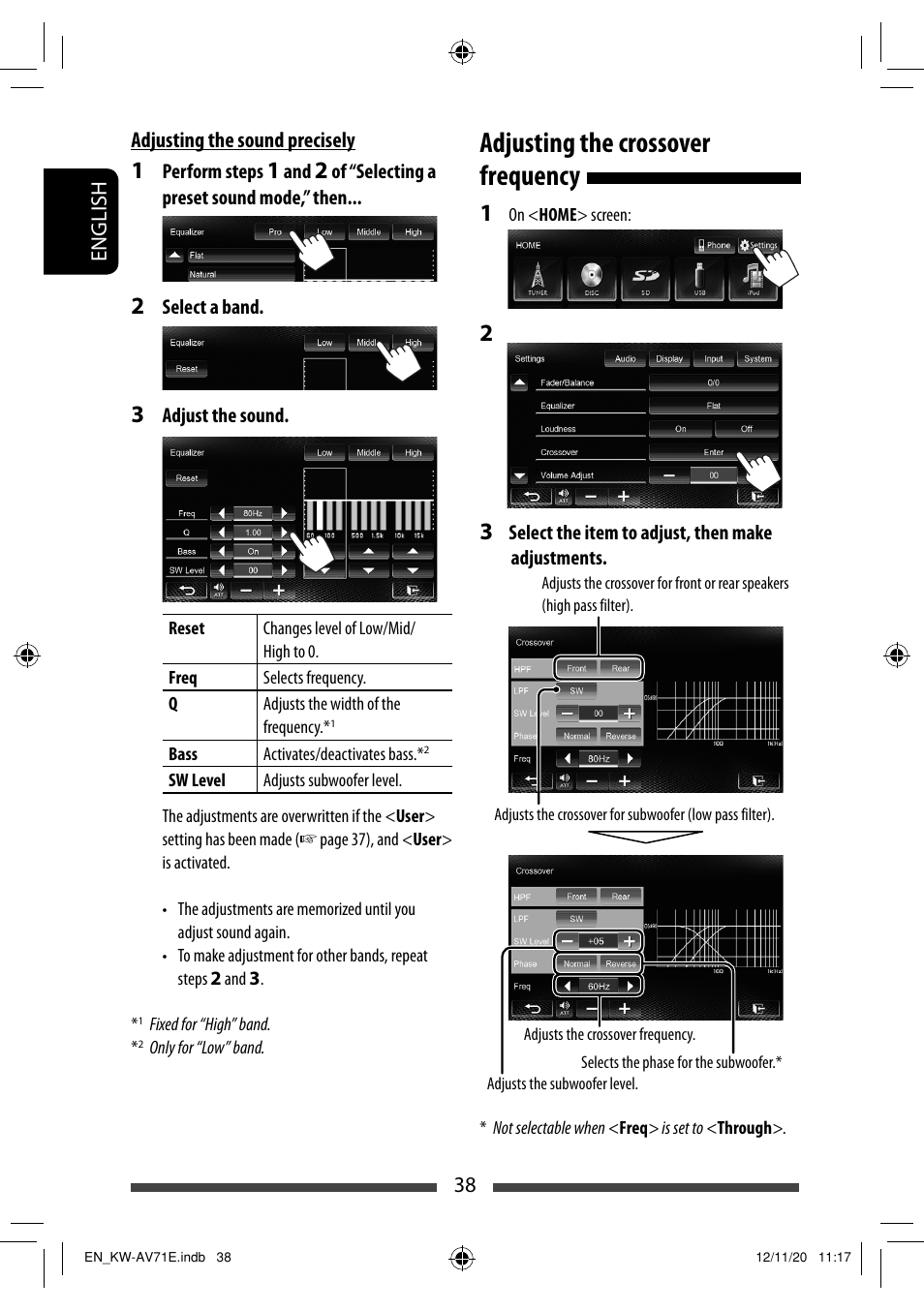 Adjusting the crossover frequency | JVC KW-AV71BT User Manual | Page 38 / 285