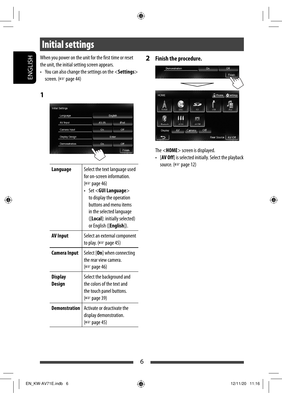 Initial settings | JVC KW-AV71BT User Manual | Page 6 / 285