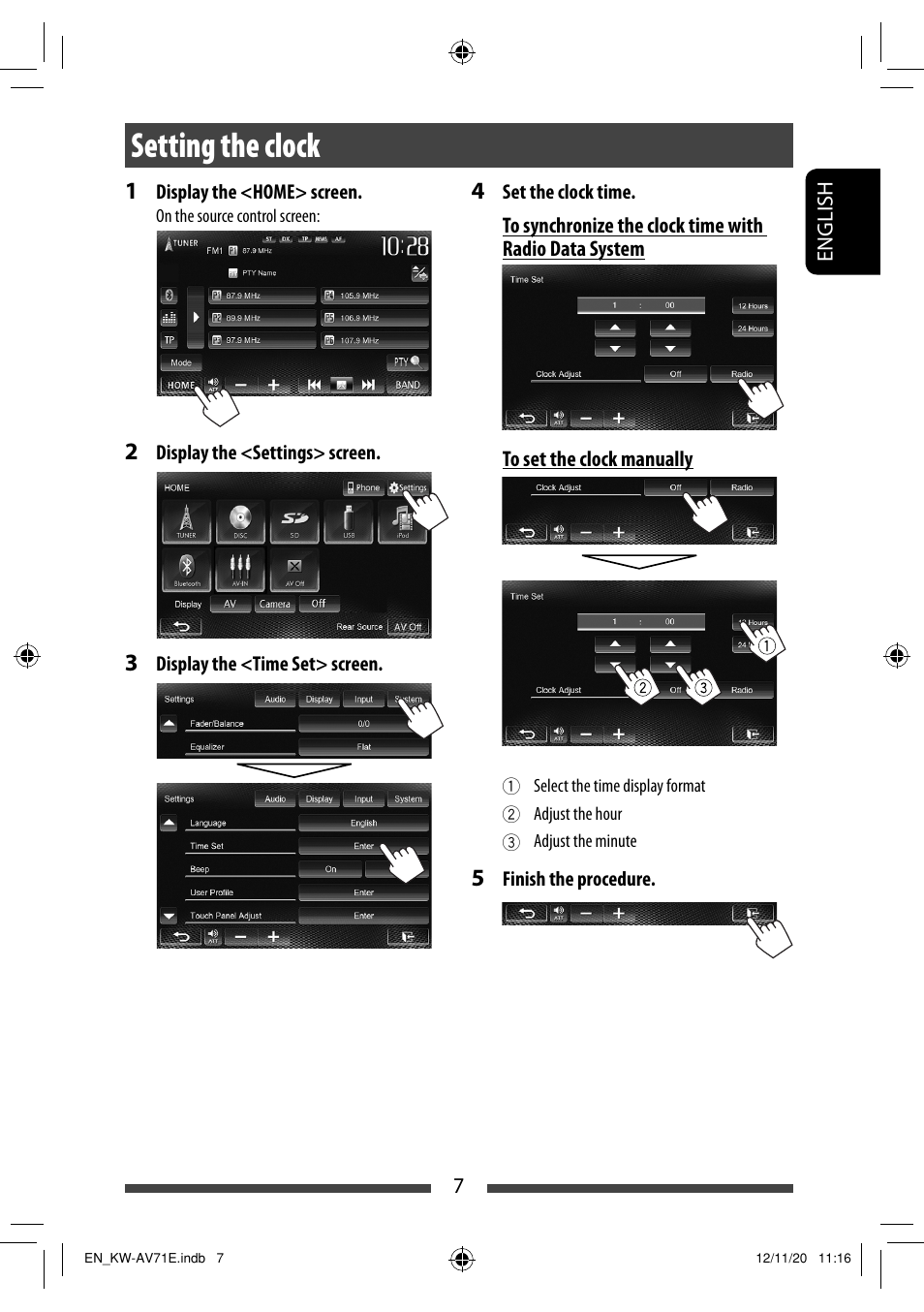 Setting the clock | JVC KW-AV71BT User Manual | Page 7 / 285