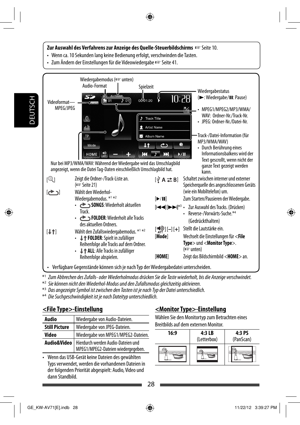 28 deut sch <file type>-einstellung, Monitor type>-einstellung | JVC KW-AV71BT User Manual | Page 98 / 285