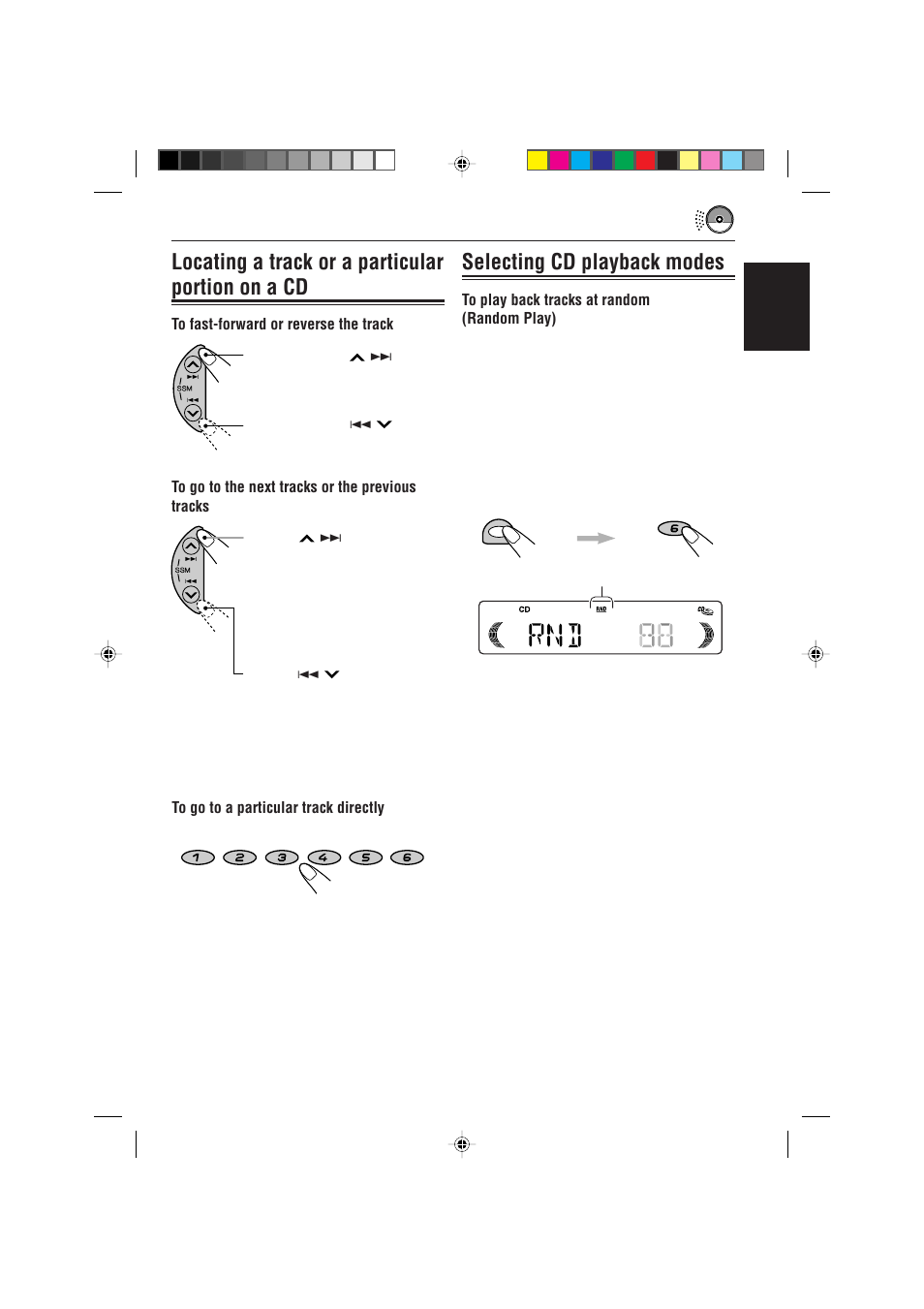 Locating a track or a particular portion on a cd, Selecting cd playback modes, English | JVC KD-S621 User Manual | Page 11 / 82