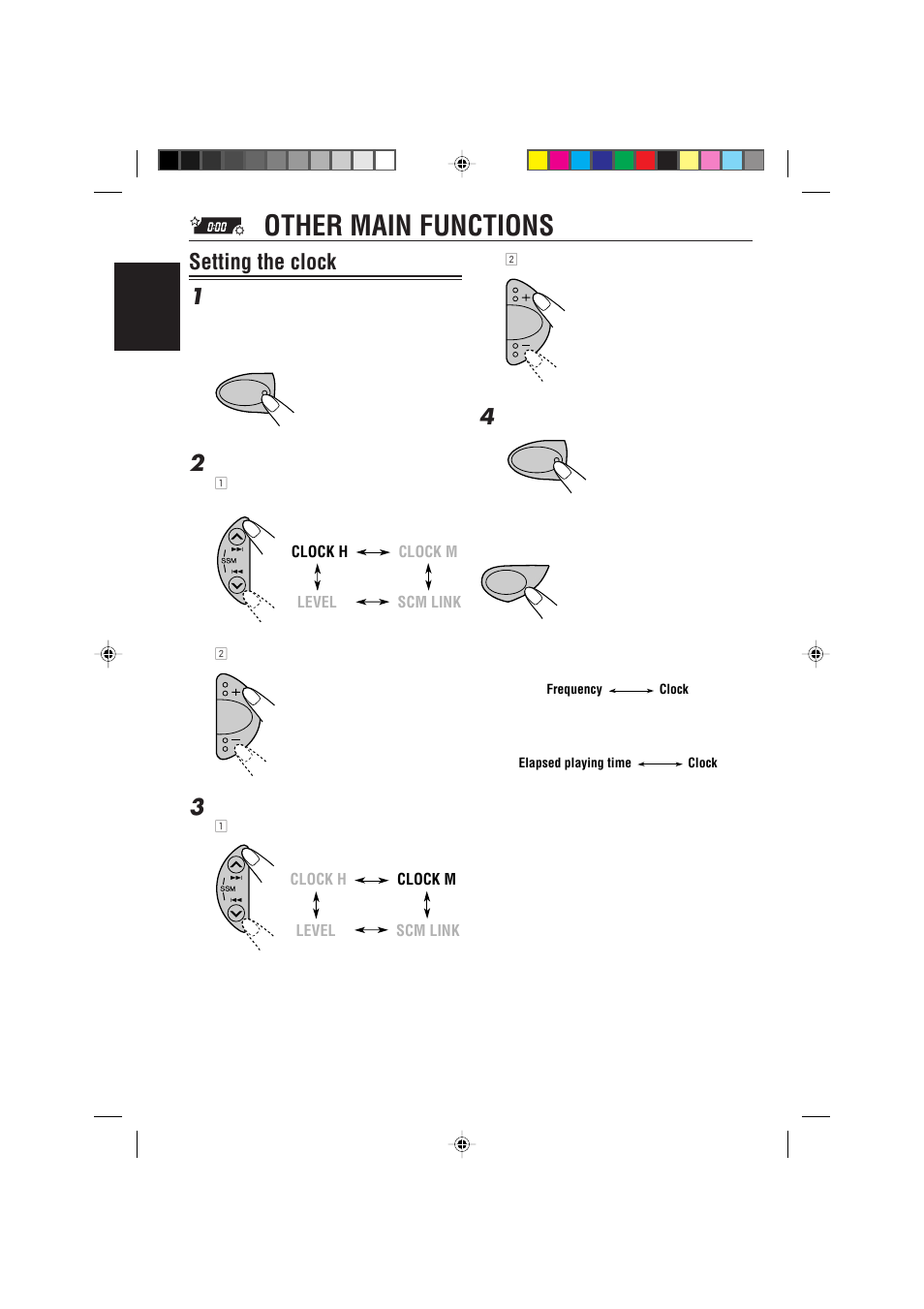 Other main functions, Setting the clock, Setting the clock 1 | JVC KD-S621 User Manual | Page 16 / 82