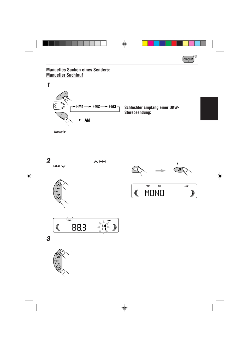 Manuelles suchen eines senders: manueller suchlauf | JVC KD-S621 User Manual | Page 27 / 82