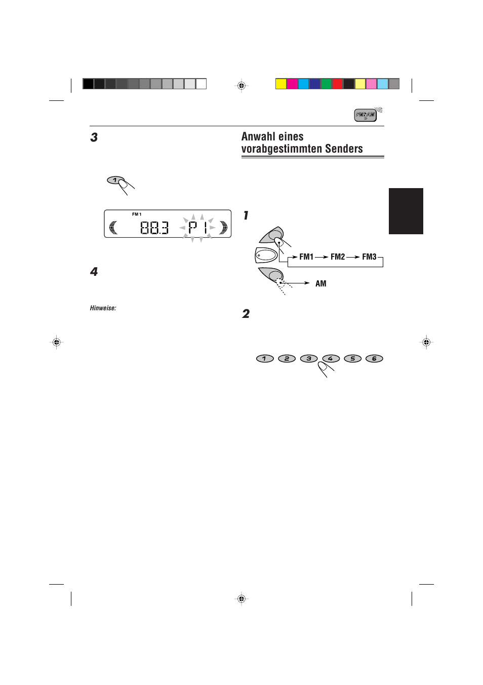 Anwahl eines vorabgestimmten senders, Deutsch, Am fm1 fm2 fm3 | JVC KD-S621 User Manual | Page 29 / 82