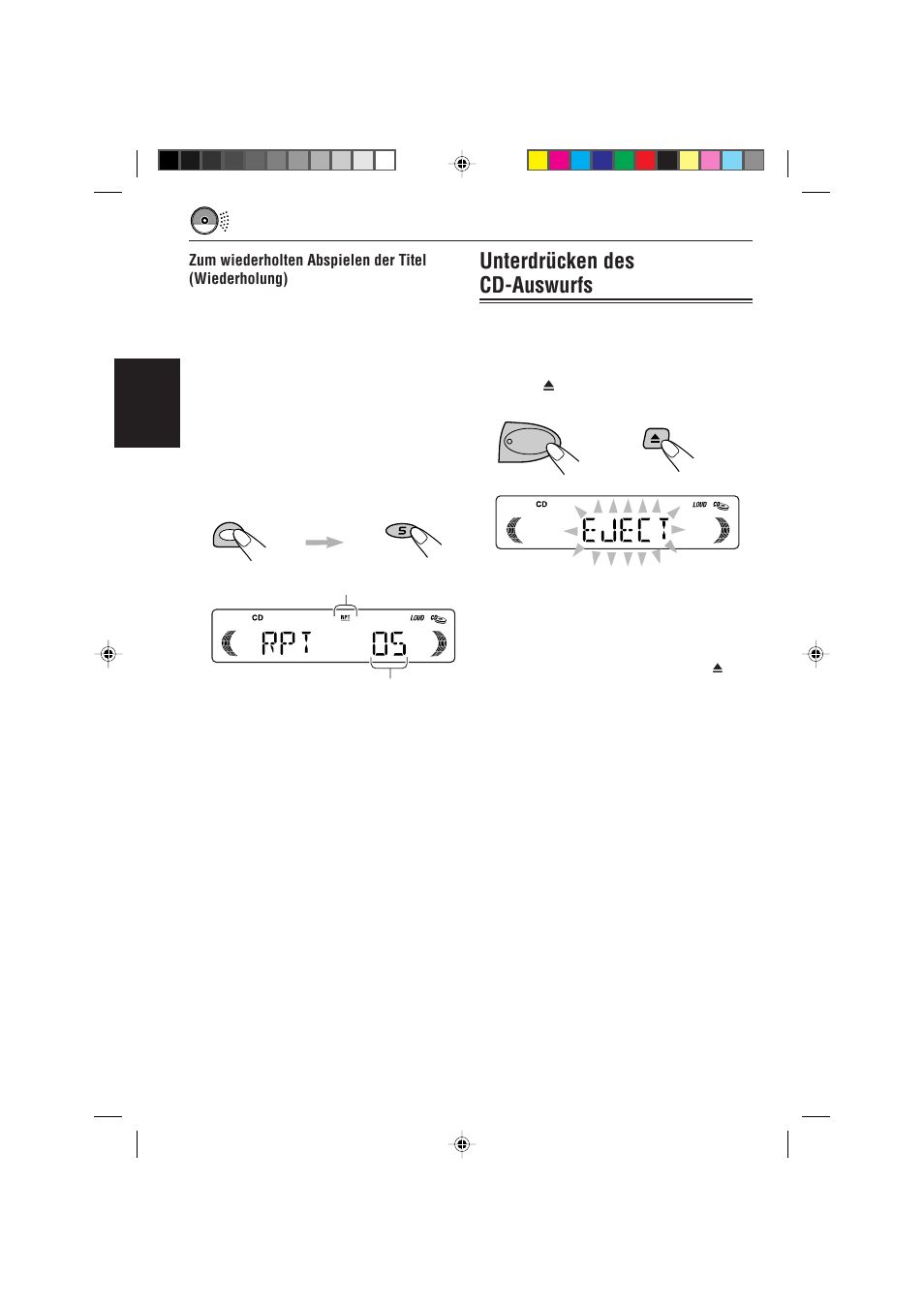 Unterdrucken des cd-auswurfs, Unterdrücken des cd-auswurfs, Deutsch | JVC KD-S621 User Manual | Page 32 / 82