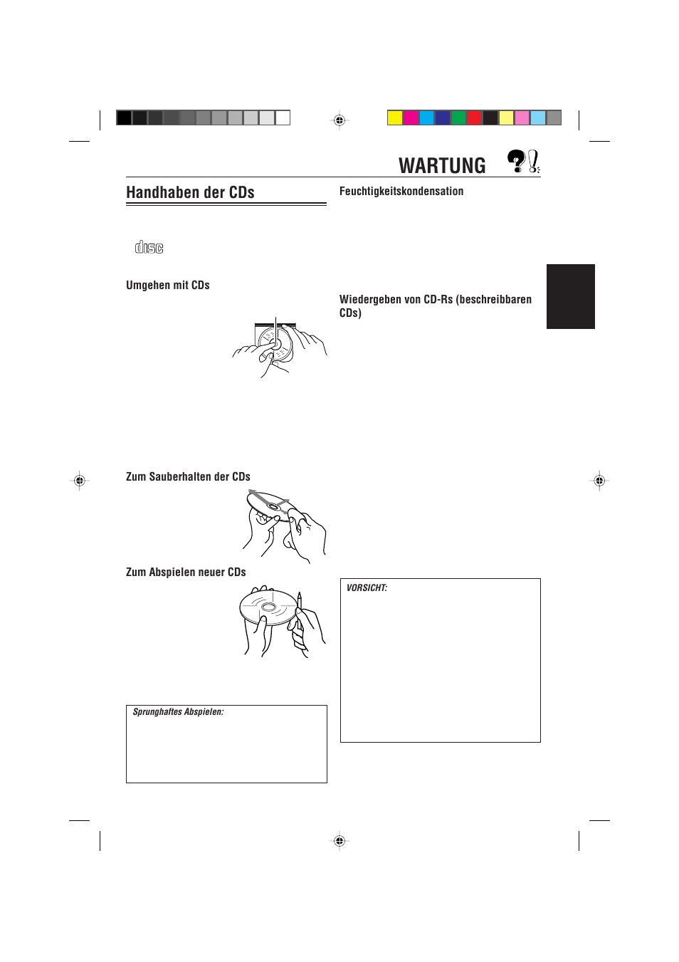 Wartung, Handhaben der cds | JVC KD-S621 User Manual | Page 39 / 82
