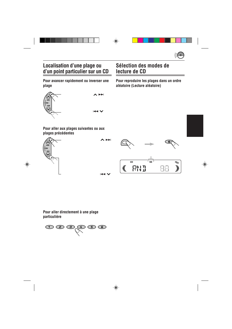 Selection des modes de lecture de cd, Sélection des modes de lecture de cd, Français | Pour aller directement à une plage particulière | JVC KD-S621 User Manual | Page 51 / 82