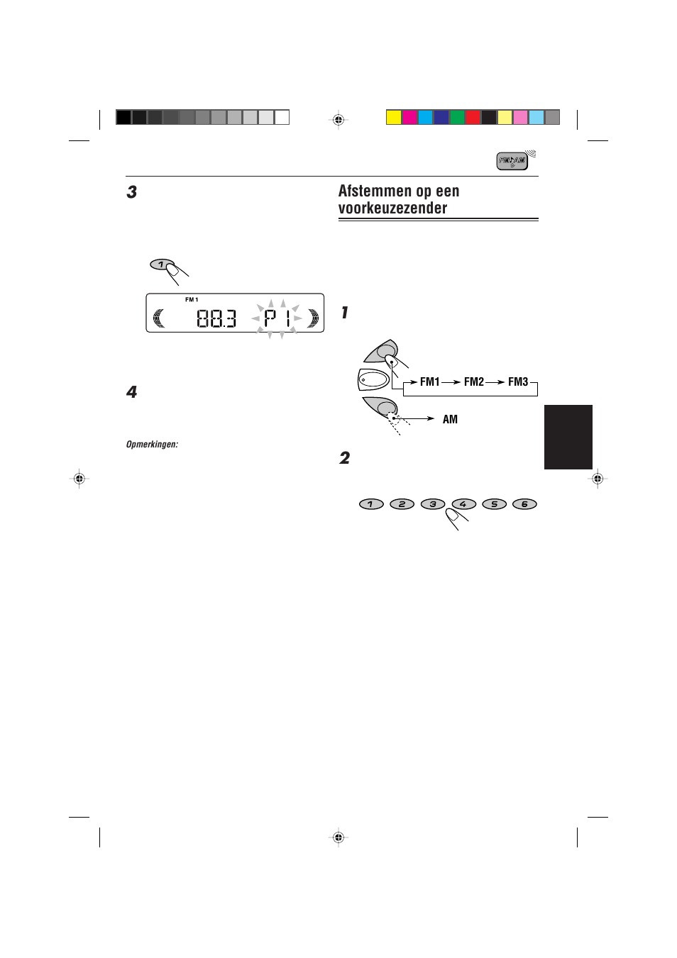 Afstemmen op een voorkeuzezender, Nederlands, Am fm1 fm2 fm3 | JVC KD-S621 User Manual | Page 69 / 82