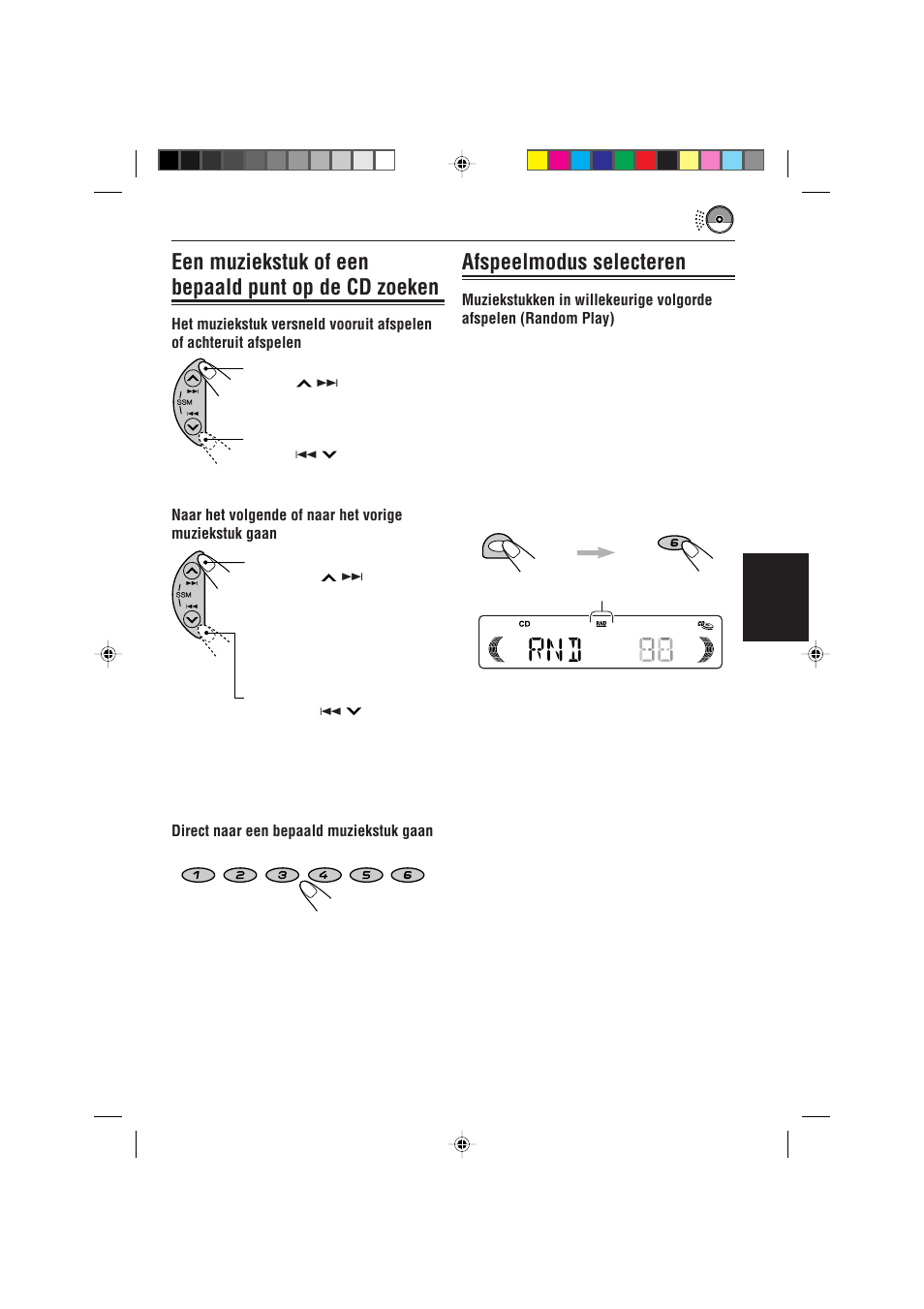 Een muziekstuk of een bepaald punt op de cd zoeken, Afspeelmodus selecteren, Nederlands | Direct naar een bepaald muziekstuk gaan | JVC KD-S621 User Manual | Page 71 / 82