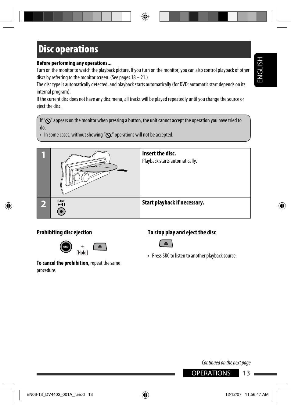 Disc operations | JVC KD-DV4402 User Manual | Page 13 / 147