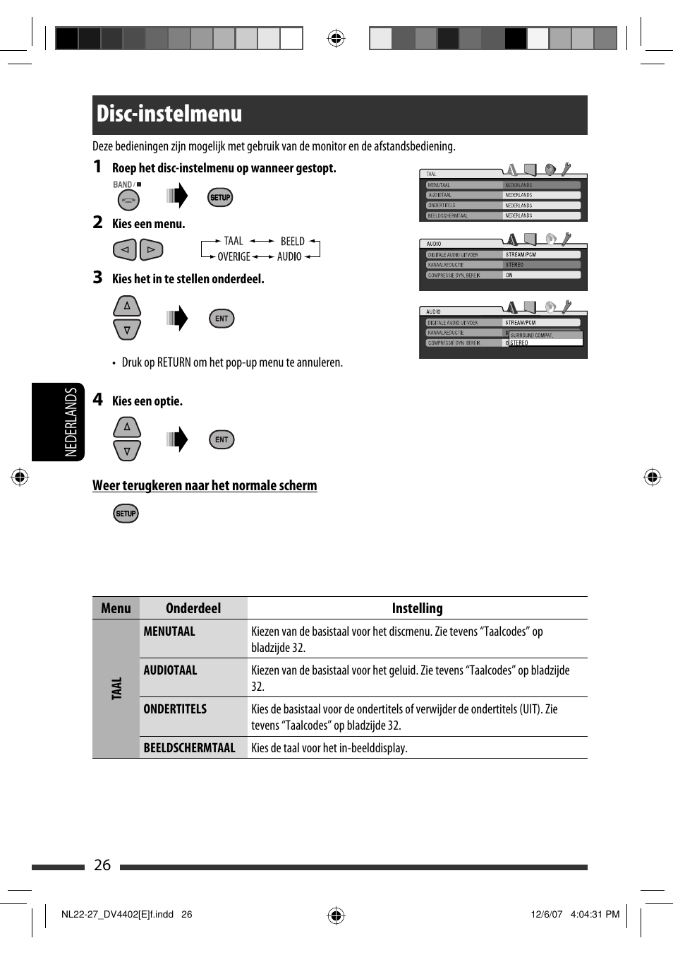 Disc-instelmenu | JVC KD-DV4402 User Manual | Page 134 / 147