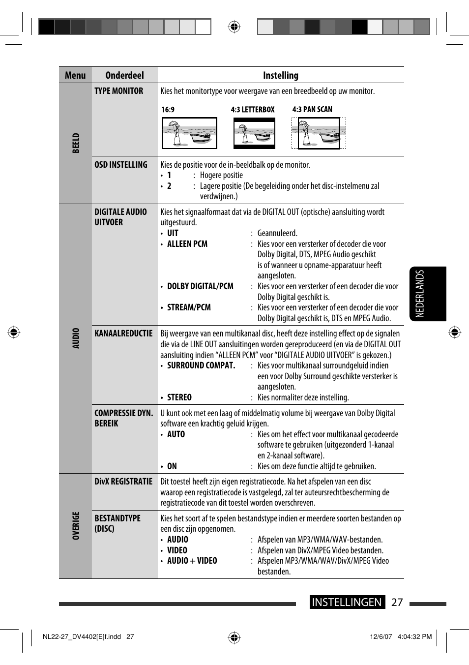 Nederlands 27 instellingen | JVC KD-DV4402 User Manual | Page 135 / 147