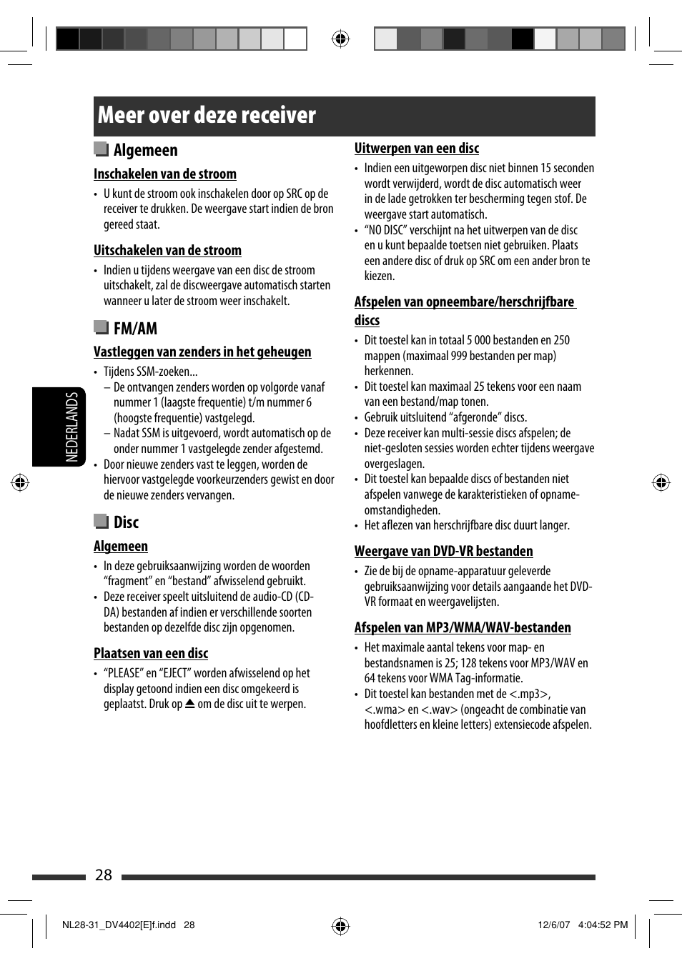 Meer over deze receiver, Algemeen, Fm/am | Disc | JVC KD-DV4402 User Manual | Page 136 / 147
