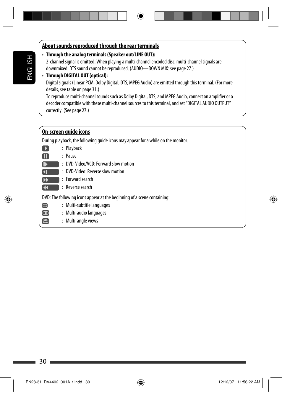 English 30 | JVC KD-DV4402 User Manual | Page 30 / 147