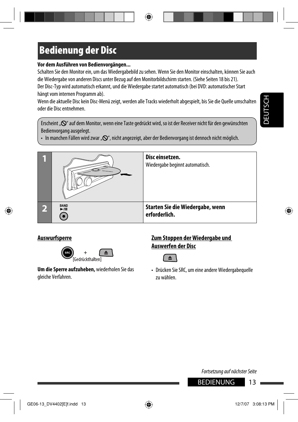 Bedienung der disc | JVC KD-DV4402 User Manual | Page 49 / 147