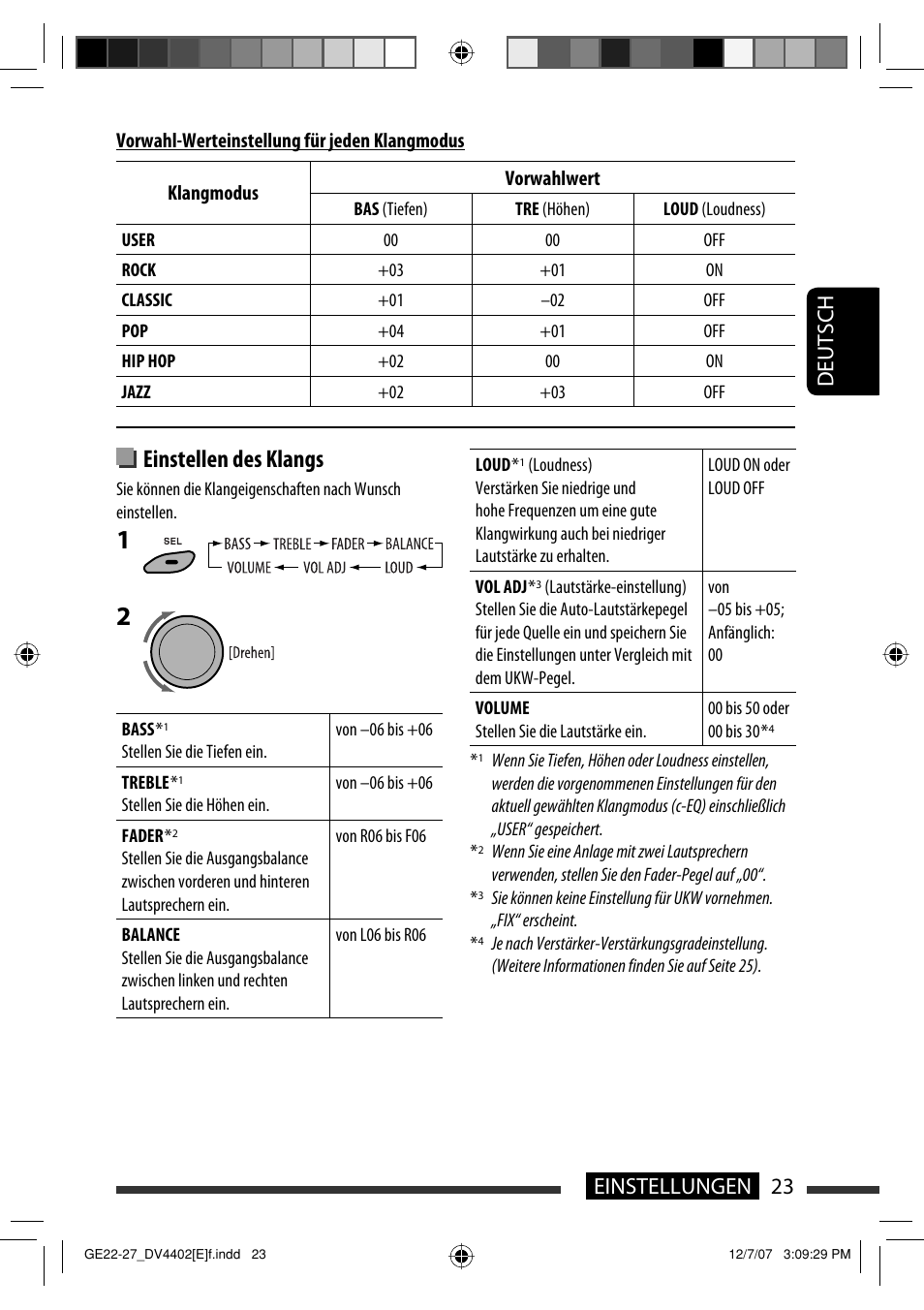 Einstellen des klangs, 23 einstellungen deutsch | JVC KD-DV4402 User Manual | Page 59 / 147