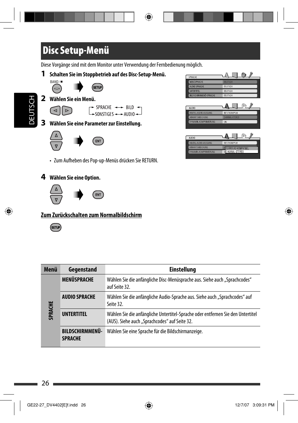 Disc setup-menü | JVC KD-DV4402 User Manual | Page 62 / 147