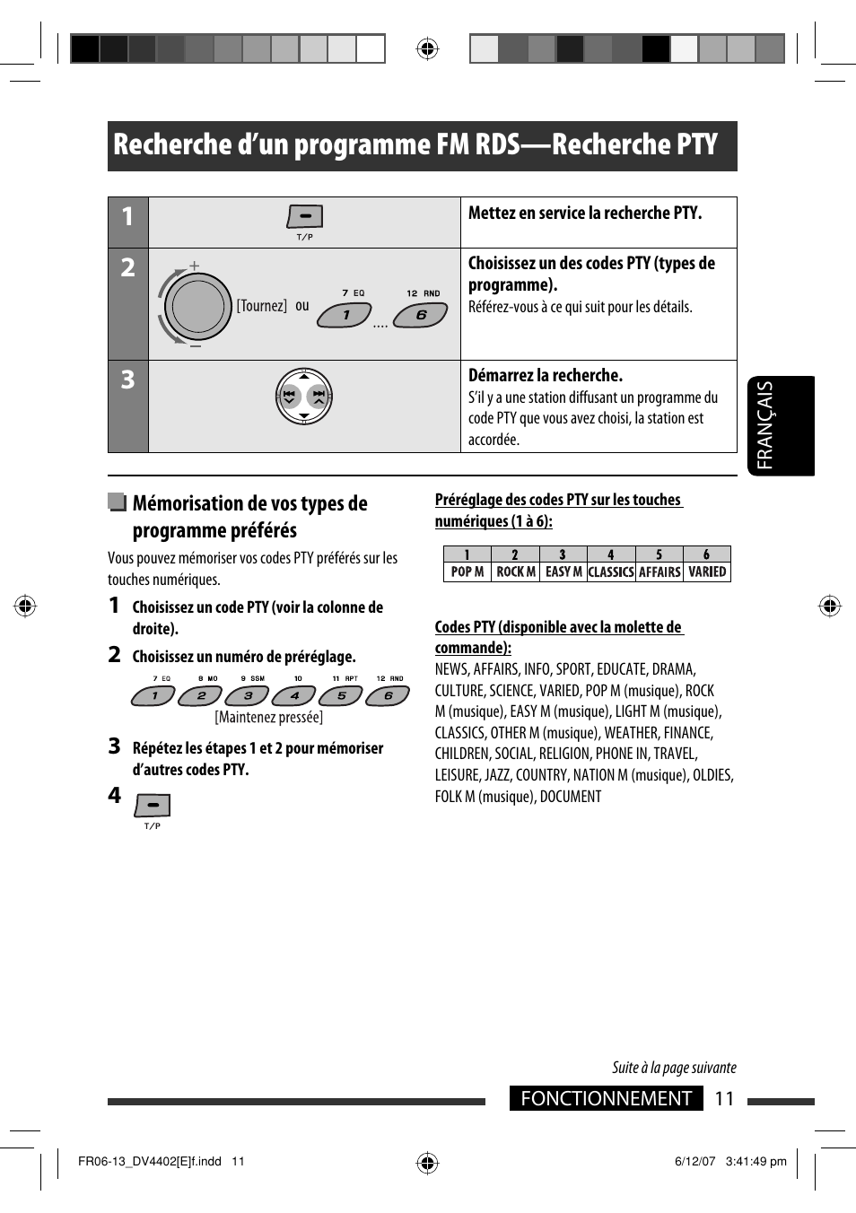 Recherche d’un programme fm rds—recherche pty | JVC KD-DV4402 User Manual | Page 83 / 147