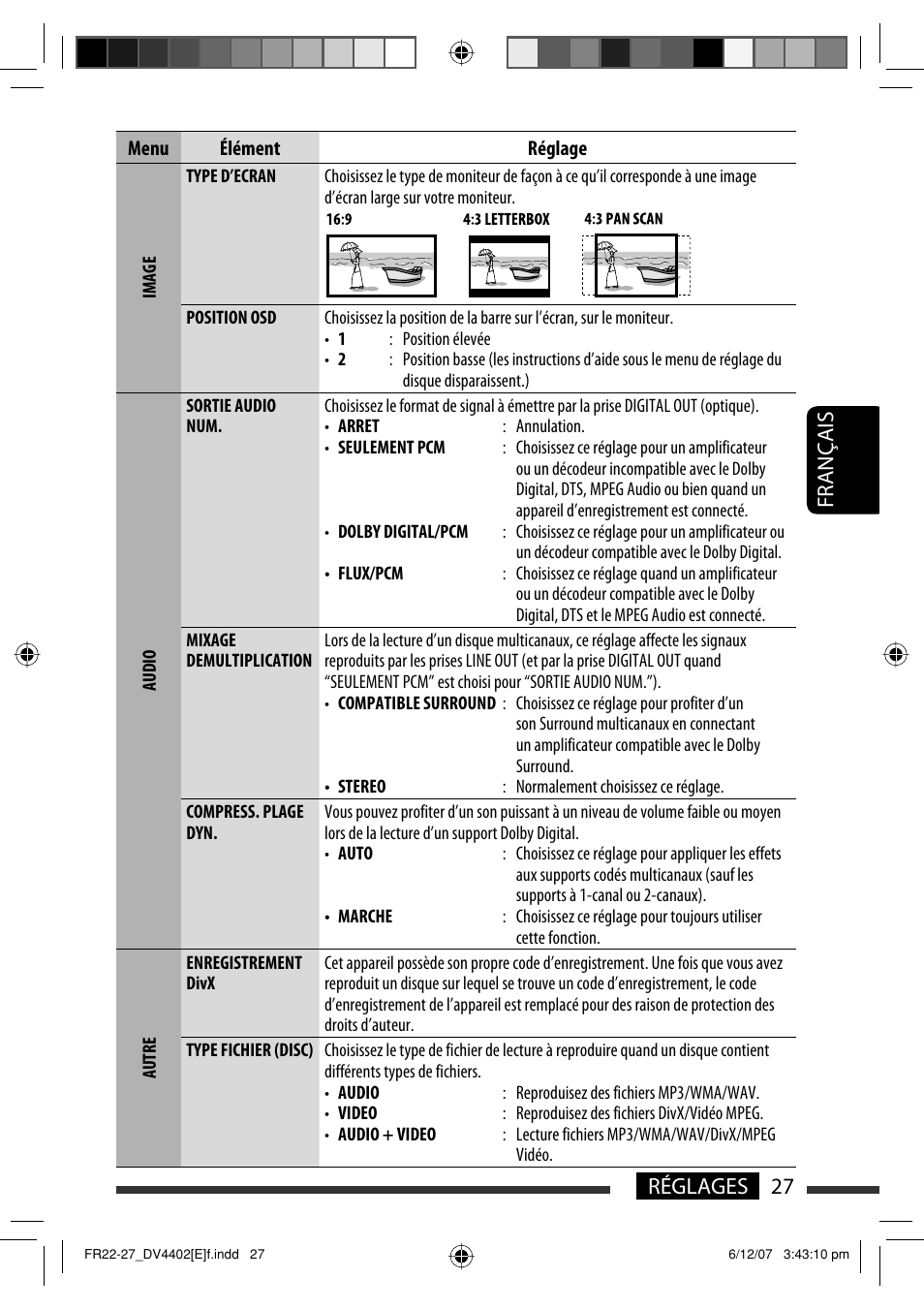 27 réglages français | JVC KD-DV4402 User Manual | Page 99 / 147
