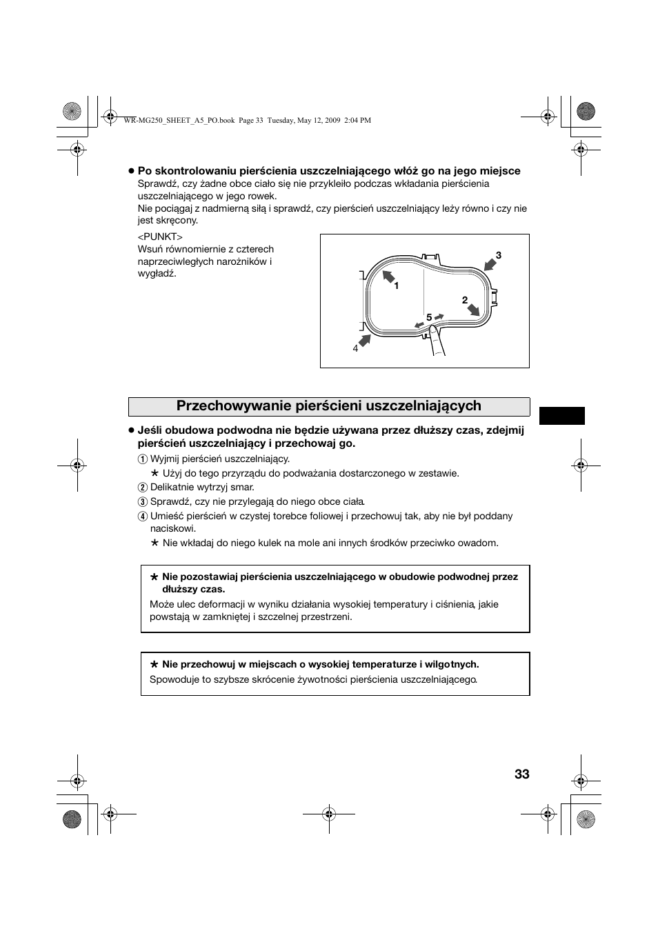 Przechowywanie pierścieni uszczelniających | JVC WR-MG250 User Manual | Page 33 / 44