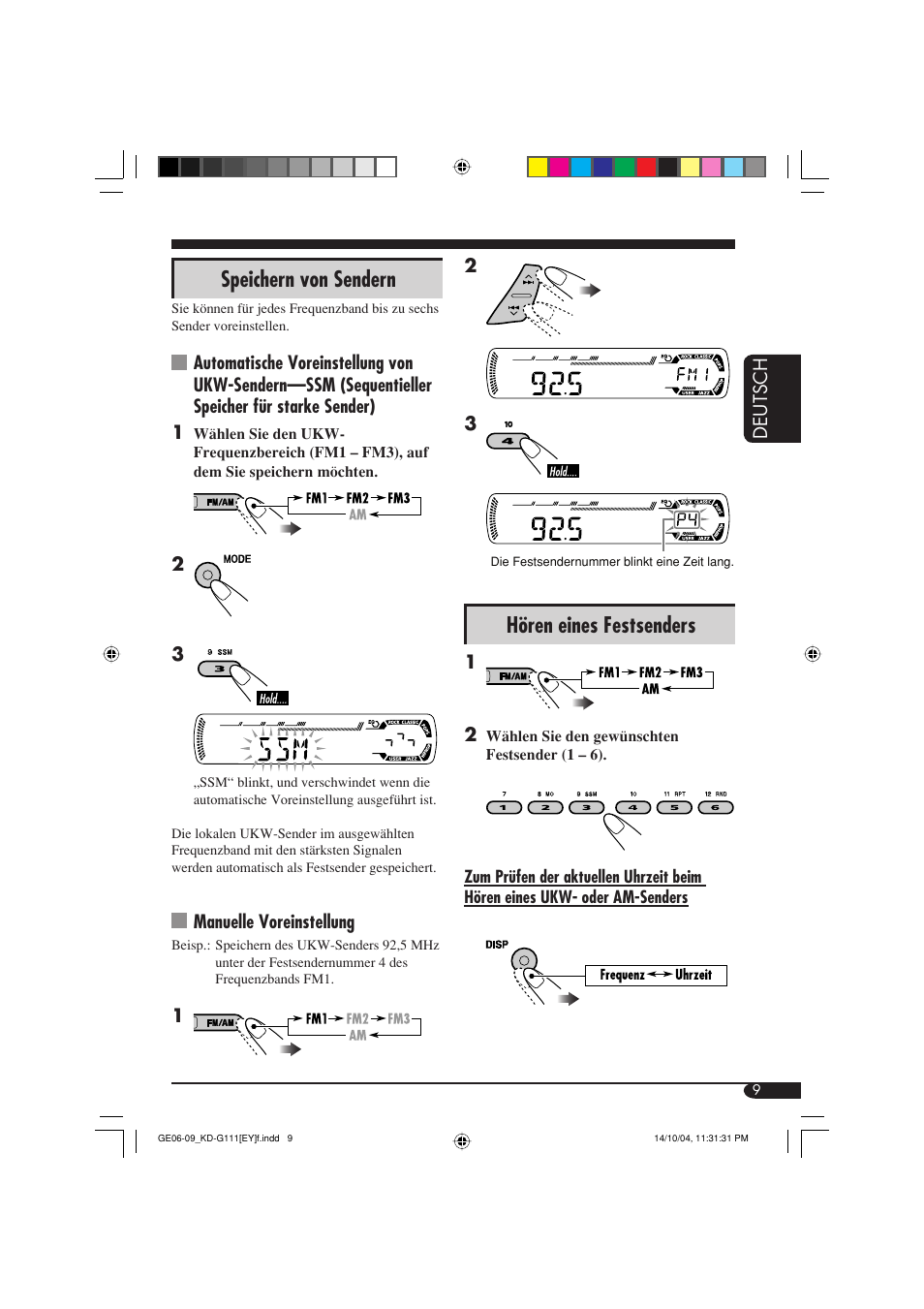 Hören eines festsenders, Speichern von sendern | JVC KD-G111 User Manual | Page 27 / 56