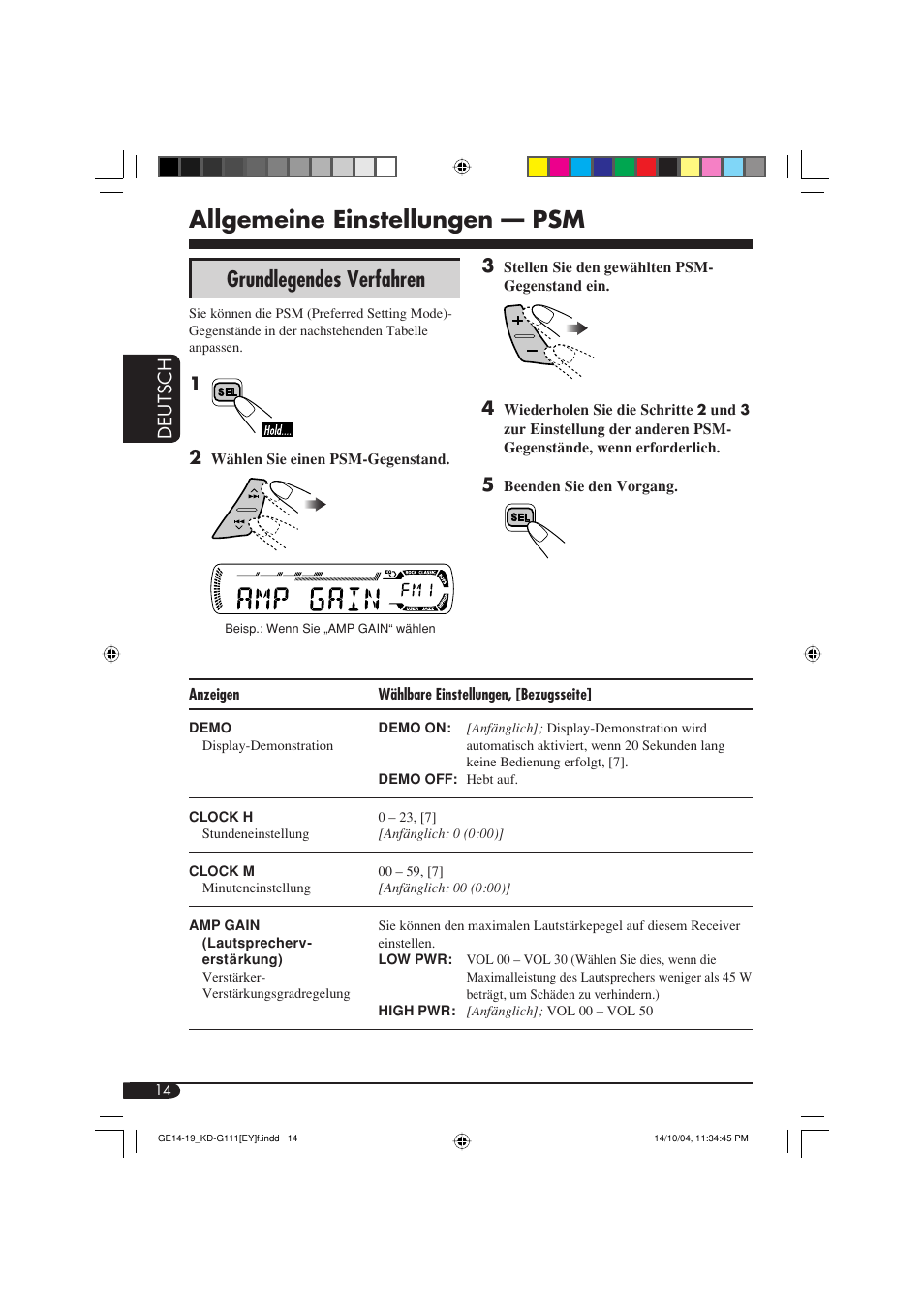 Allgemeine einstellungen — psm, Grundlegendes verfahren, Deutsch | JVC KD-G111 User Manual | Page 32 / 56