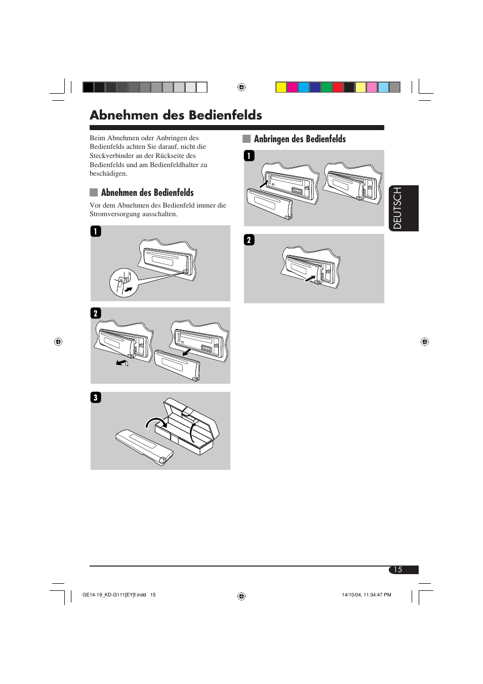 Abnehmen des bedienfelds | JVC KD-G111 User Manual | Page 33 / 56