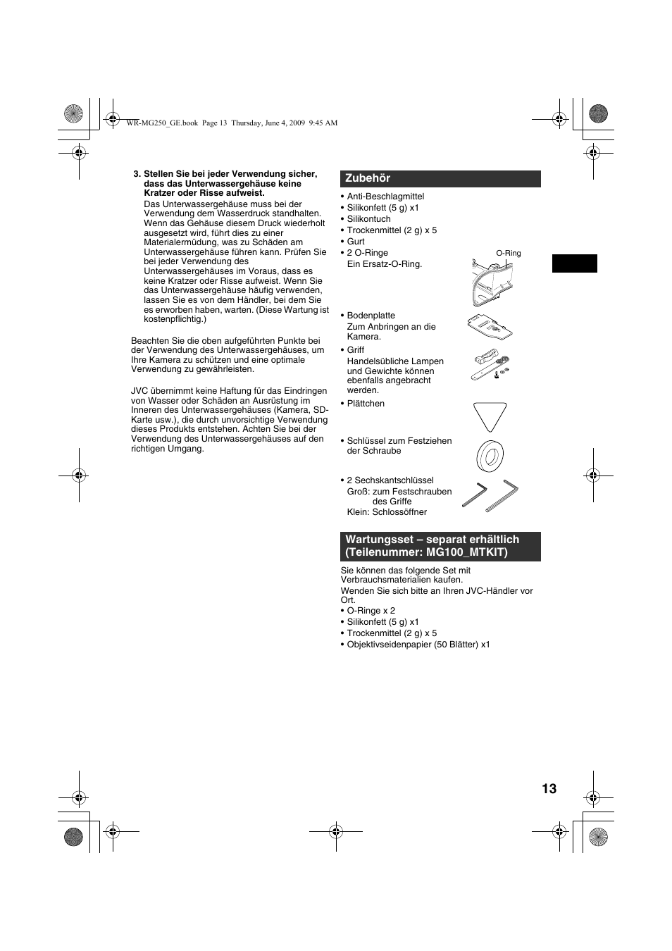 Zubehör | JVC WR-MG250 User Manual | Page 13 / 104
