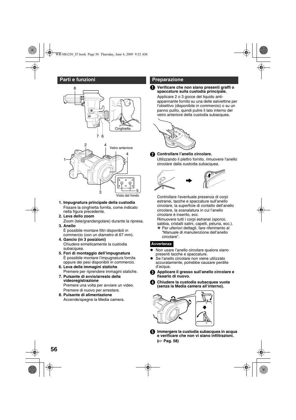 Parti e funzioni, Preparazione, Azione ( a pag. 56) | JVC WR-MG250 User Manual | Page 56 / 104