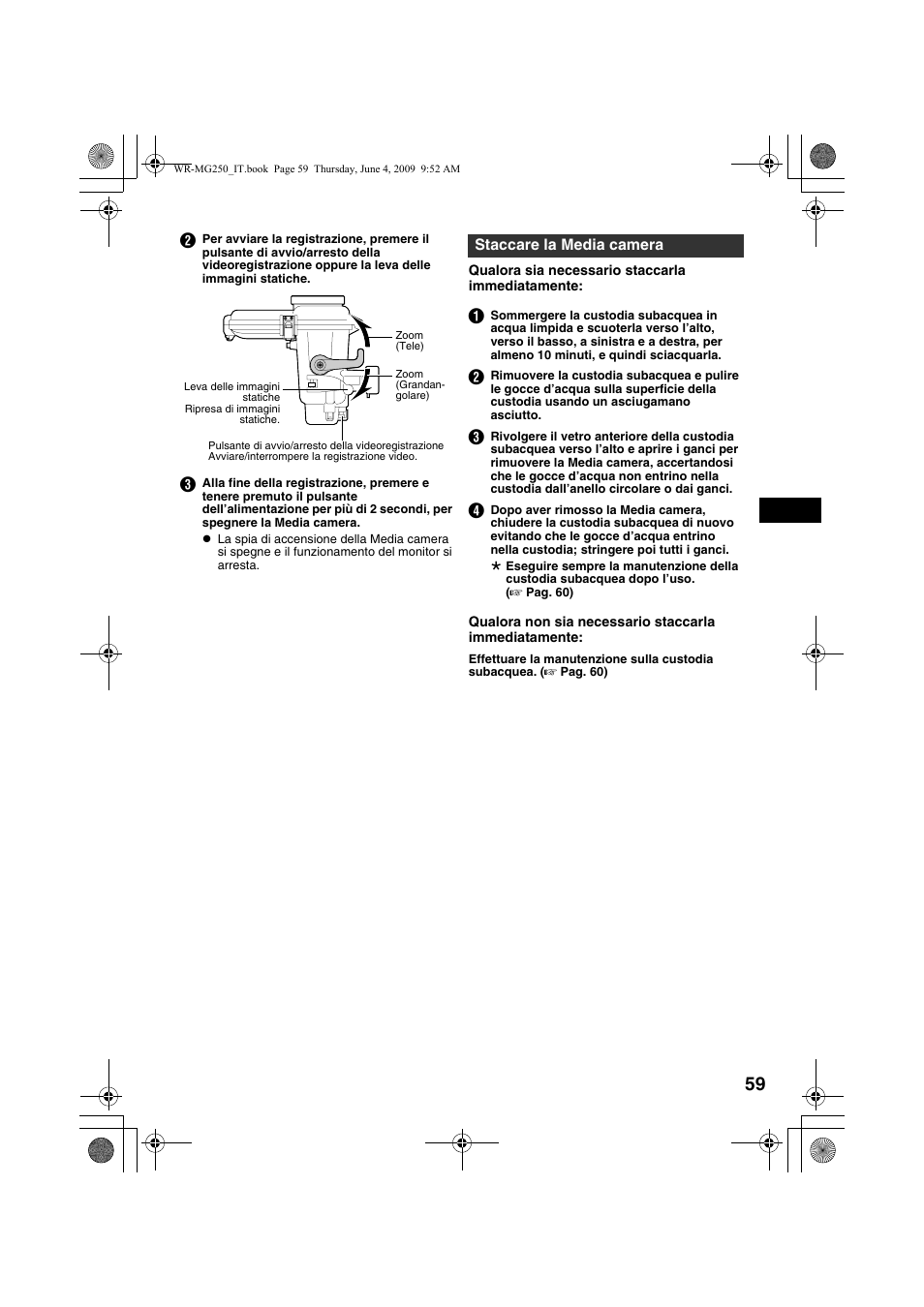 Staccare la media camera, A pag. 59, 60 | JVC WR-MG250 User Manual | Page 59 / 104