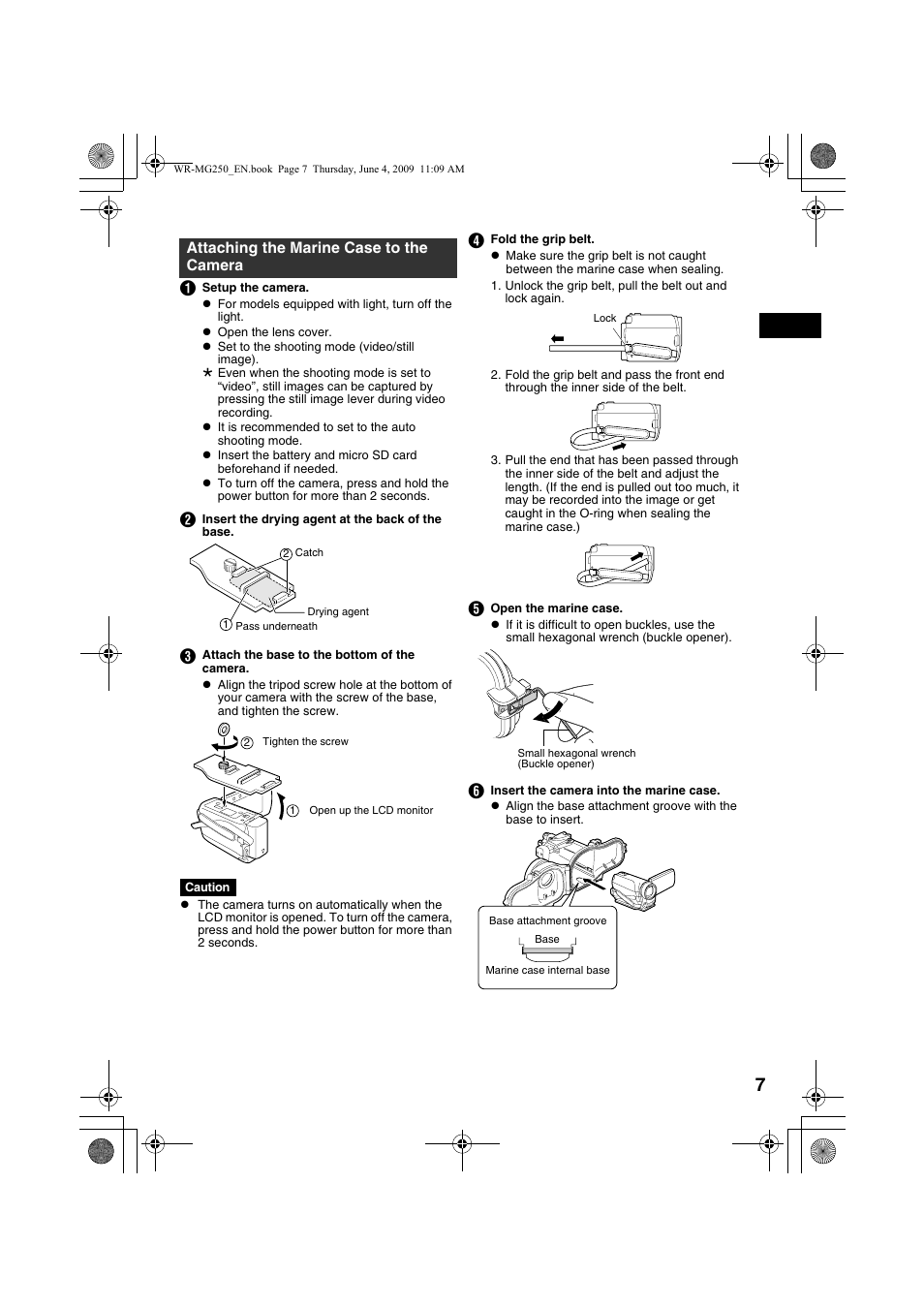 Attaching the marine case to the camera, A pg. 7, 8) | JVC WR-MG250 User Manual | Page 7 / 104