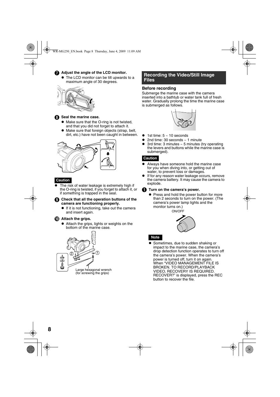 Recording the video/still image files, A pg. 8, 9) | JVC WR-MG250 User Manual | Page 8 / 104