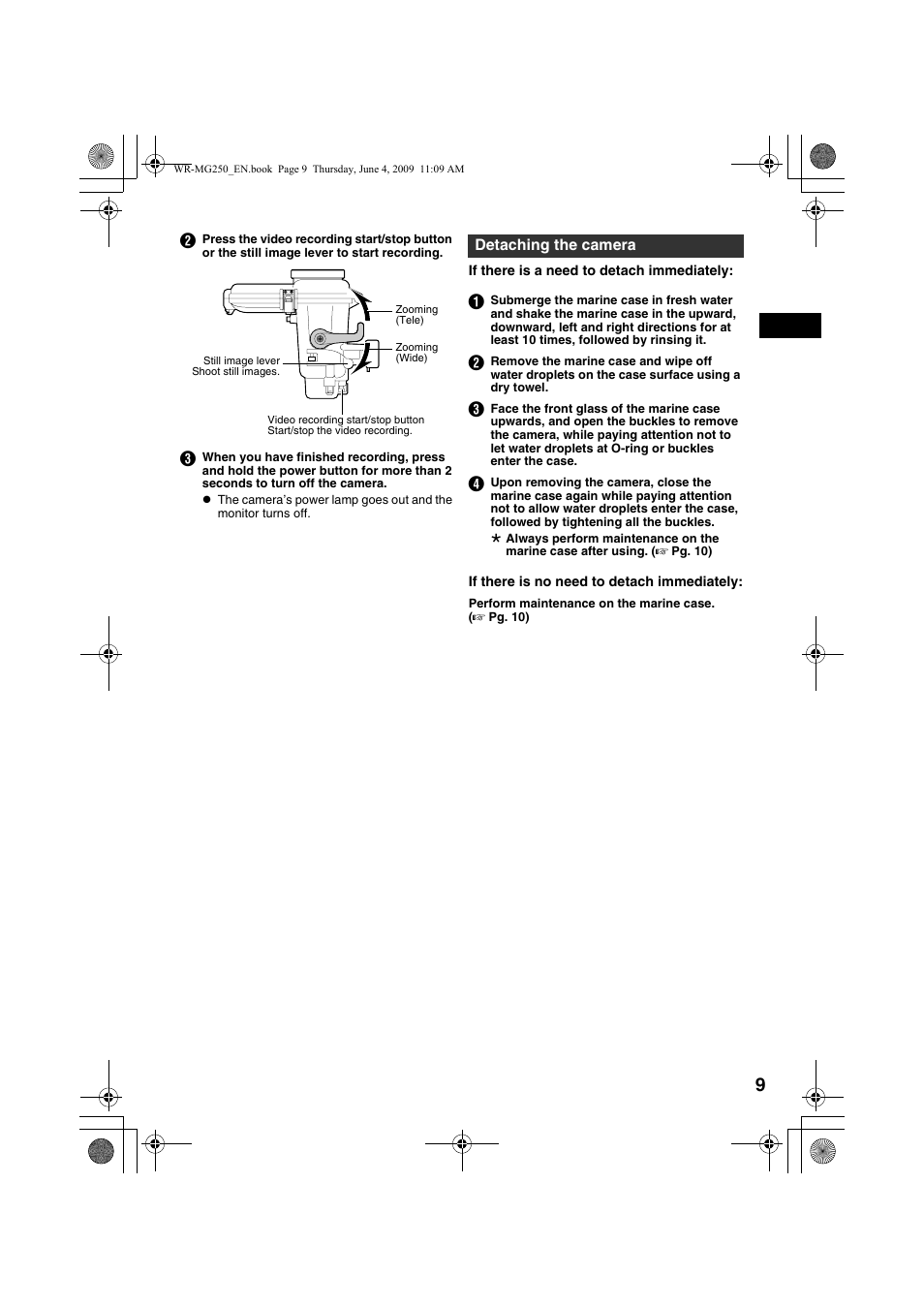 Detaching the camera, A pg. 9, 10, 11) | JVC WR-MG250 User Manual | Page 9 / 104