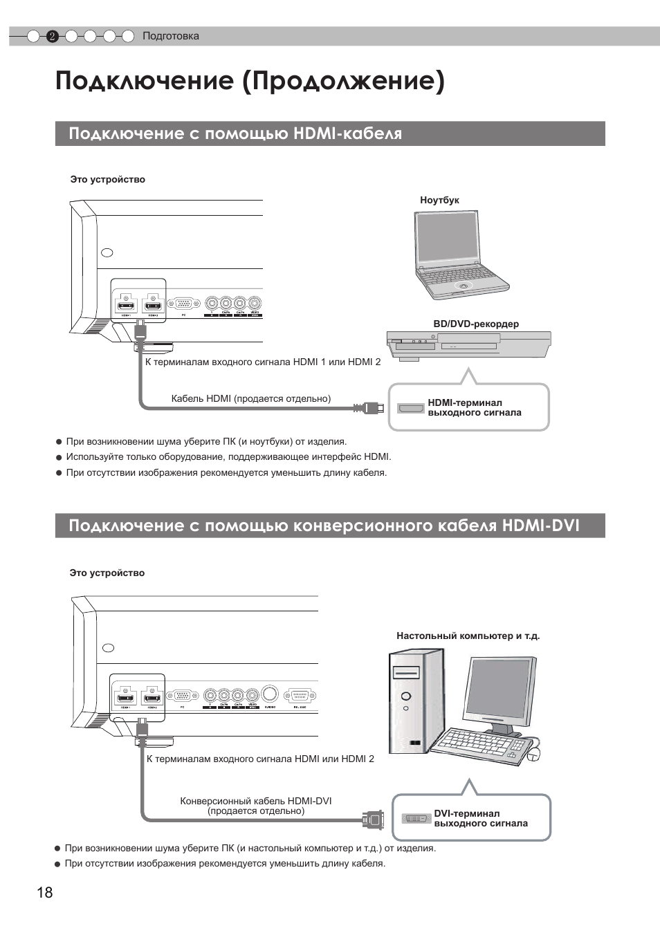 Подключение с помощью hdmi-кабеля, Подключение с помощью, Конверсионного кабеля hdmi-dvi | Ерминал hdmi, Подключение (продолжение) | JVC DLA-HD990 User Manual | Page 142 / 185