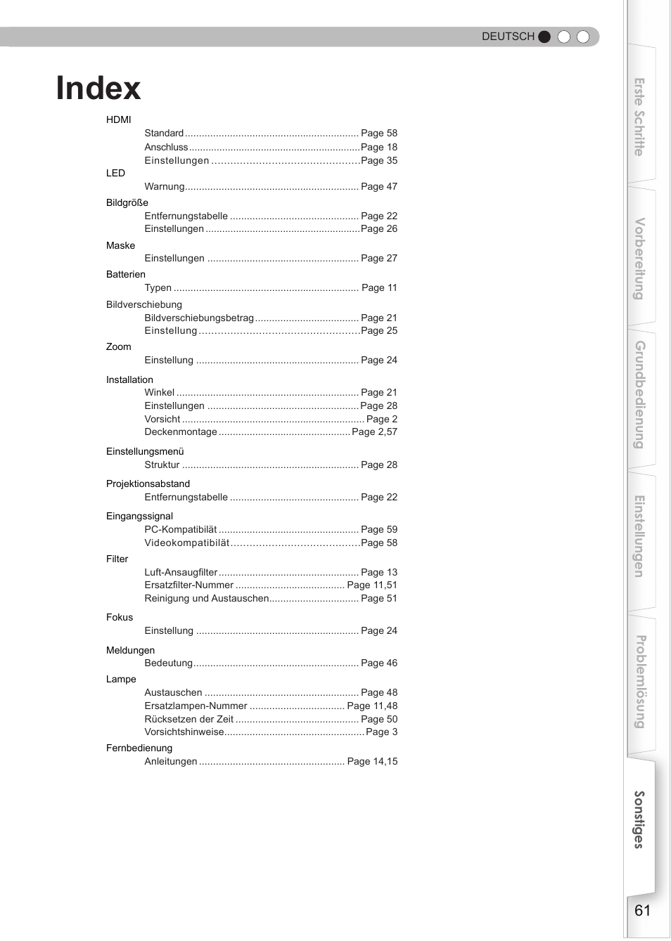 Index | JVC DLA-HD990 User Manual | Page 61 / 185