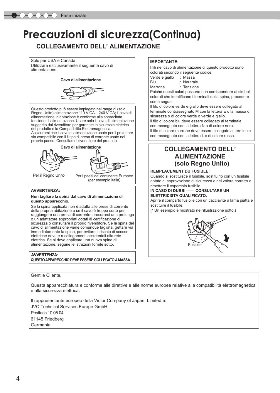 Precauzioni di sicurezza(continua), Precauzioni di sicurezza (continua), Collegamento dell’ alimentazione | JVC DLA-HD990 User Manual | Page 66 / 185