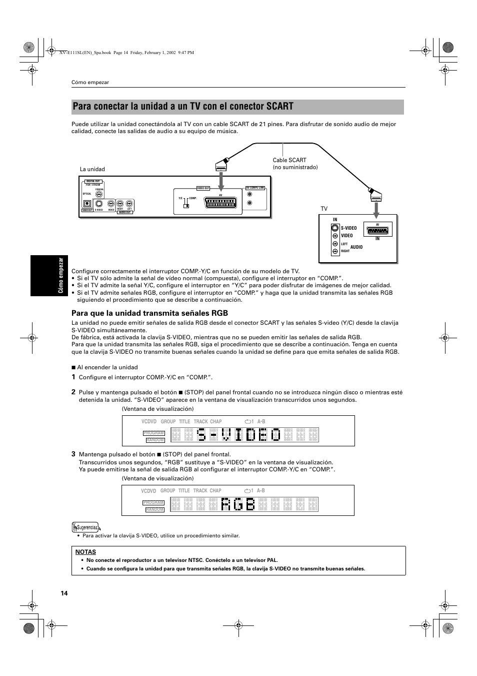 Para que la unidad transmita señales rgb | JVC XV-E112 User Manual | Page 118 / 206
