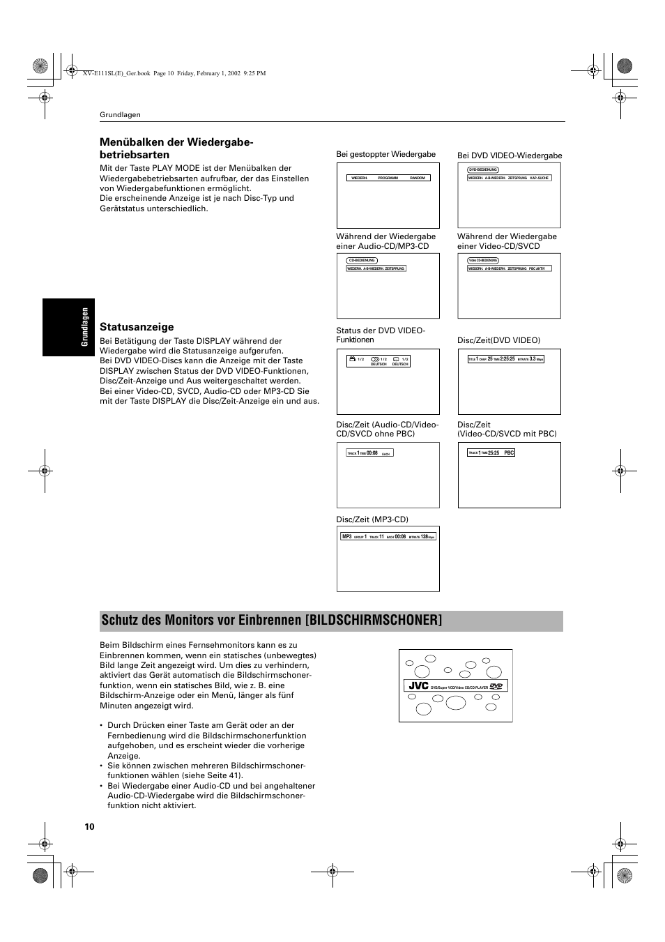 Menübalken der wiedergabe- betriebsarten, Statusanzeige | JVC XV-E112 User Manual | Page 14 / 206