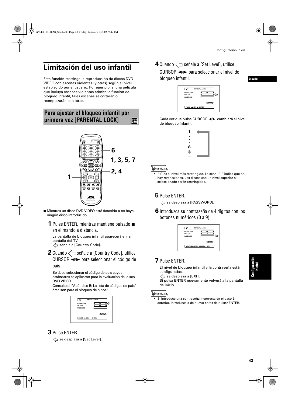 Limitación del uso infantil, Pulse enter | JVC XV-E112 User Manual | Page 147 / 206