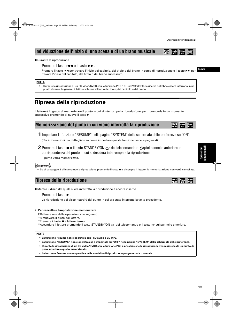 Ripresa della riproduzione | JVC XV-E112 User Manual | Page 173 / 206