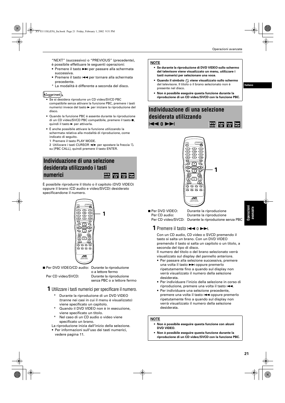 Premere il tasto 4 o, Oper azioni a vanzate | JVC XV-E112 User Manual | Page 175 / 206