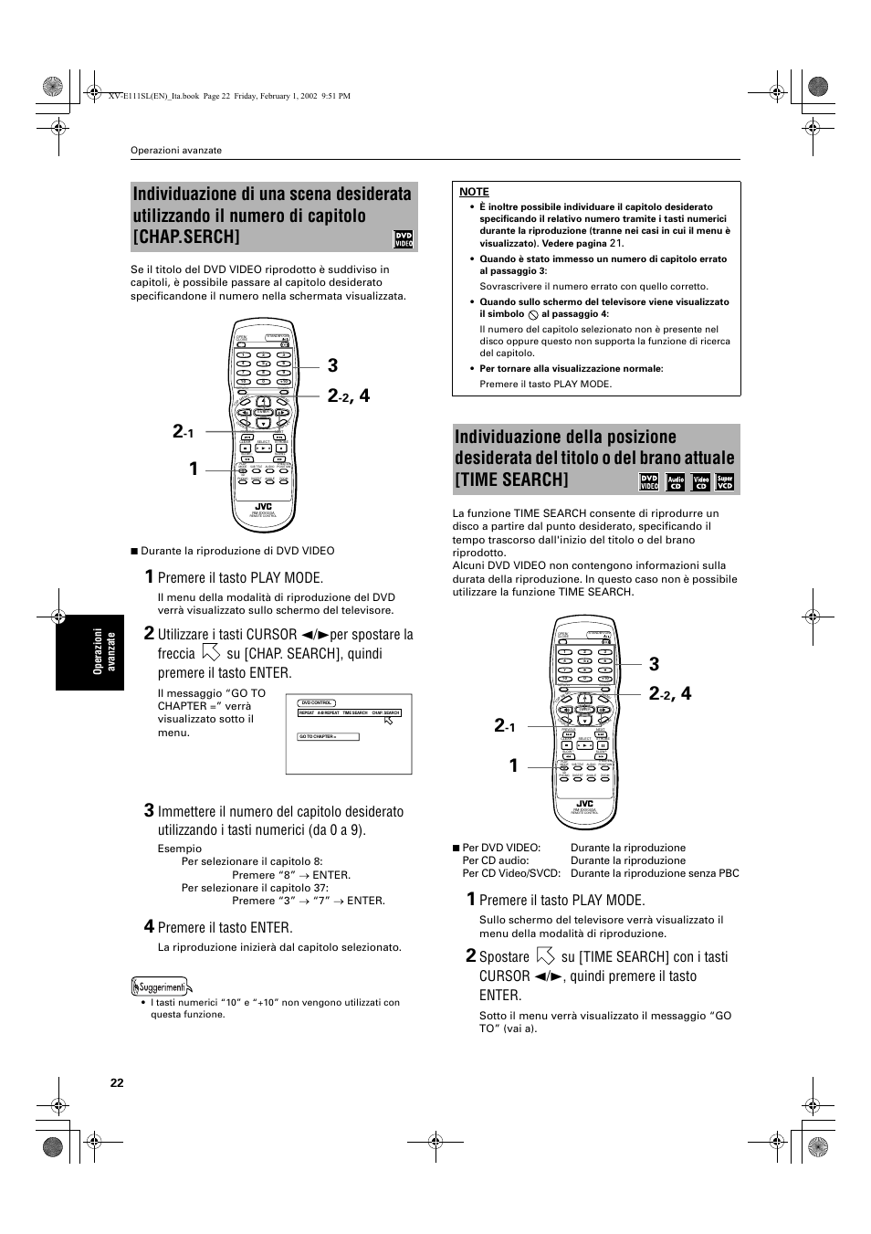 Premere il tasto play mode, Premere il tasto enter | JVC XV-E112 User Manual | Page 176 / 206