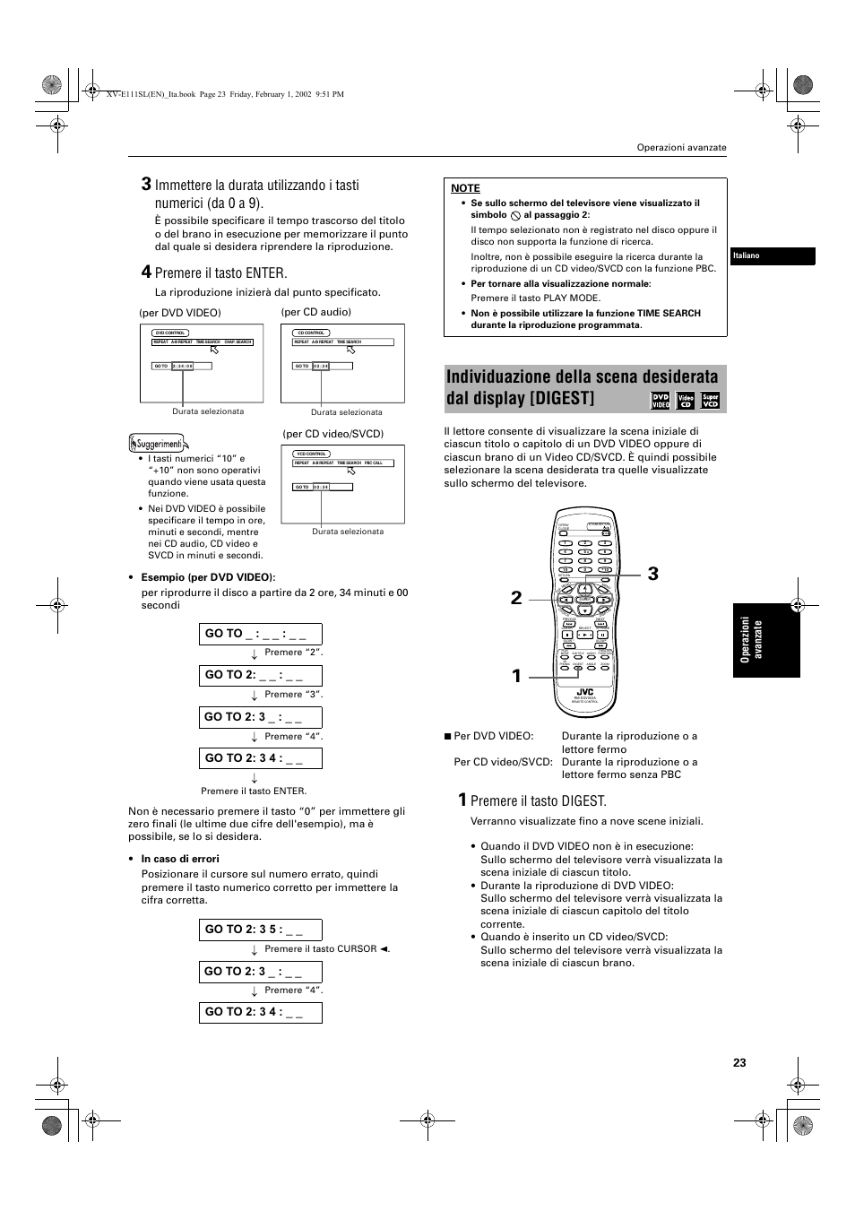 Premere il tasto enter, Premere il tasto digest | JVC XV-E112 User Manual | Page 177 / 206