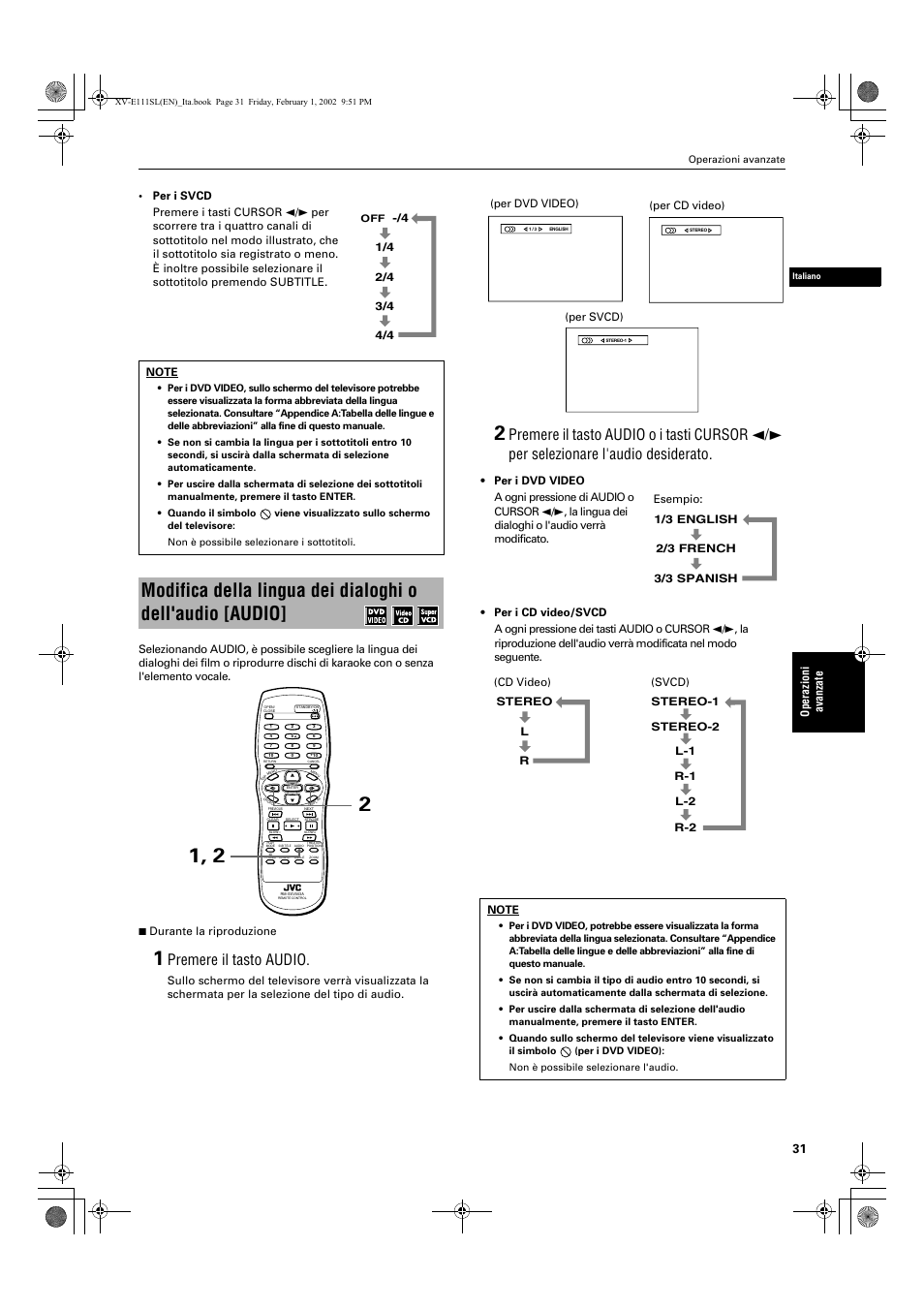 Premere il tasto audio | JVC XV-E112 User Manual | Page 185 / 206