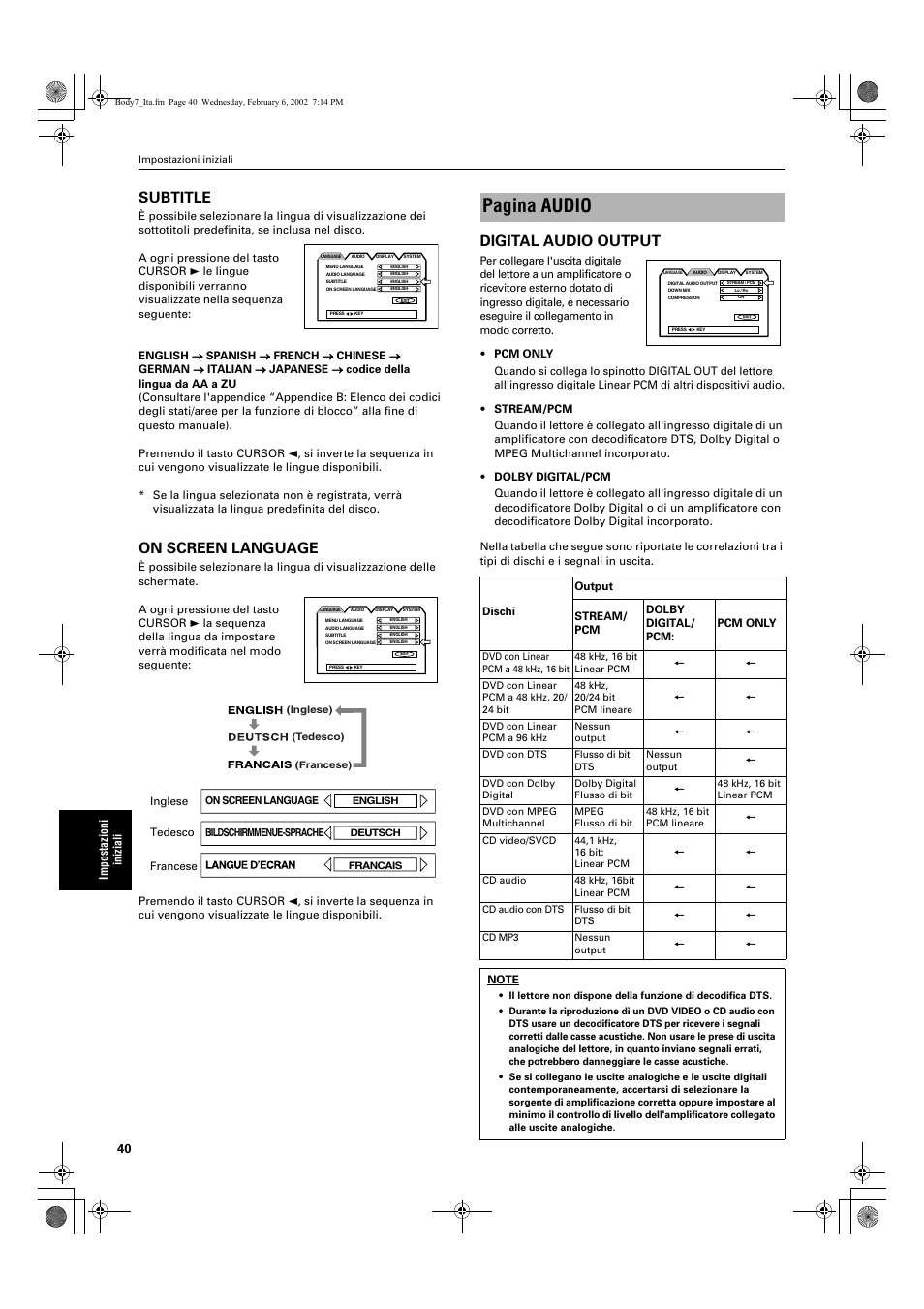 Pagina audio, Subtitle, On screen language | Digital audio output | JVC XV-E112 User Manual | Page 194 / 206